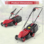 14" Electric Corded Lawn Mower 12-AMP 2-in-1 Walk-Behind Lawnmower with Grass Collection Box & 3 Adjustable Cutting Position
