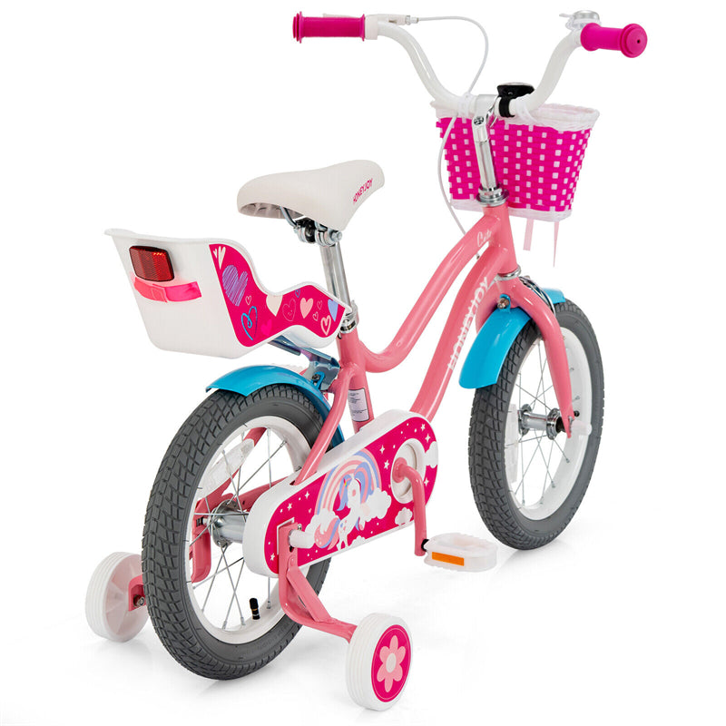 14 Inches Kids Bike Steel Frame Children Bicycle with Removable Training Wheels & Adjustable Seat
