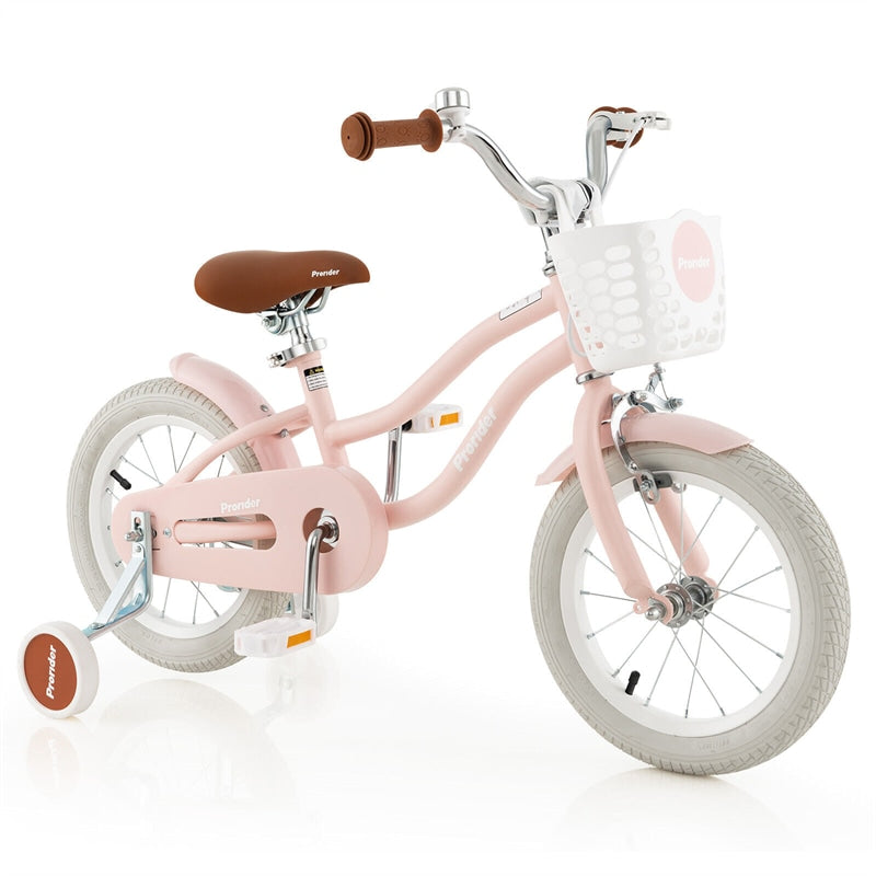 14" Kids Bike Toddler Bicycle Girls Boys Bike for 3-8 Years Old with Training Wheels Adjustable Seat Removable Basket