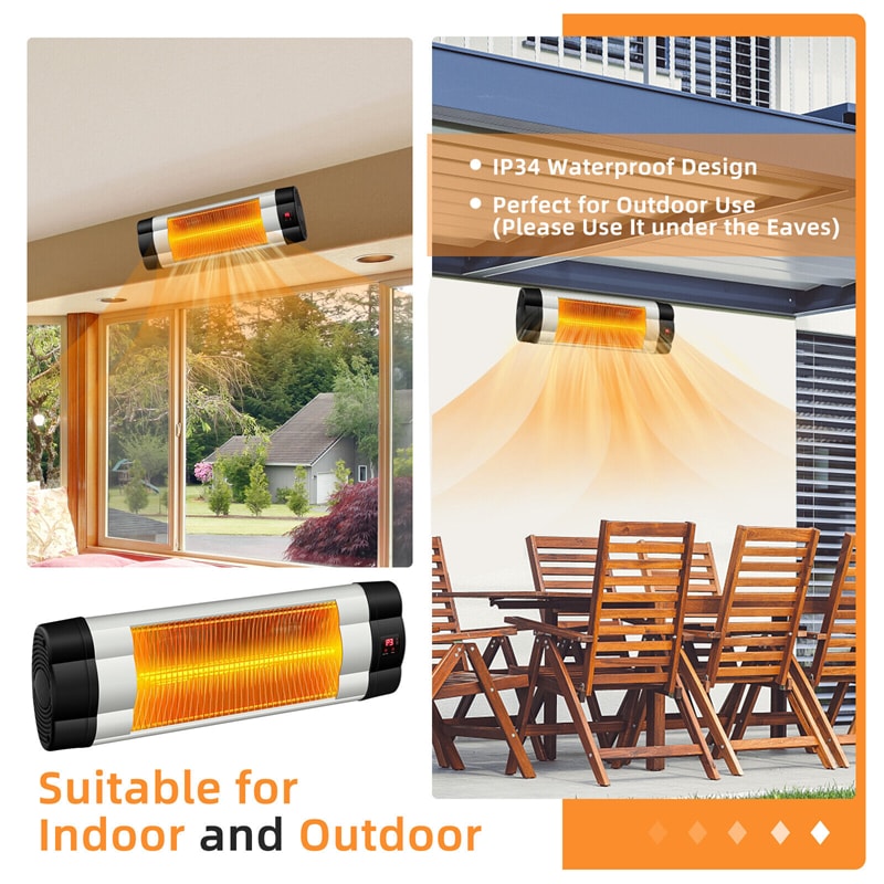 1500W Wall-Mounted Patio Heater Electric Infrared Outdoor Heater with Remote Control, 3 Adjustable Modes & Overheat Protection