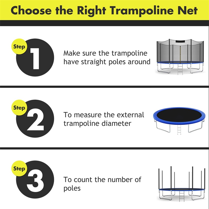 15 Ft Trampoline Replacement Trampoline Safety Enclosure Net Replacement with Double-Headed Zipper