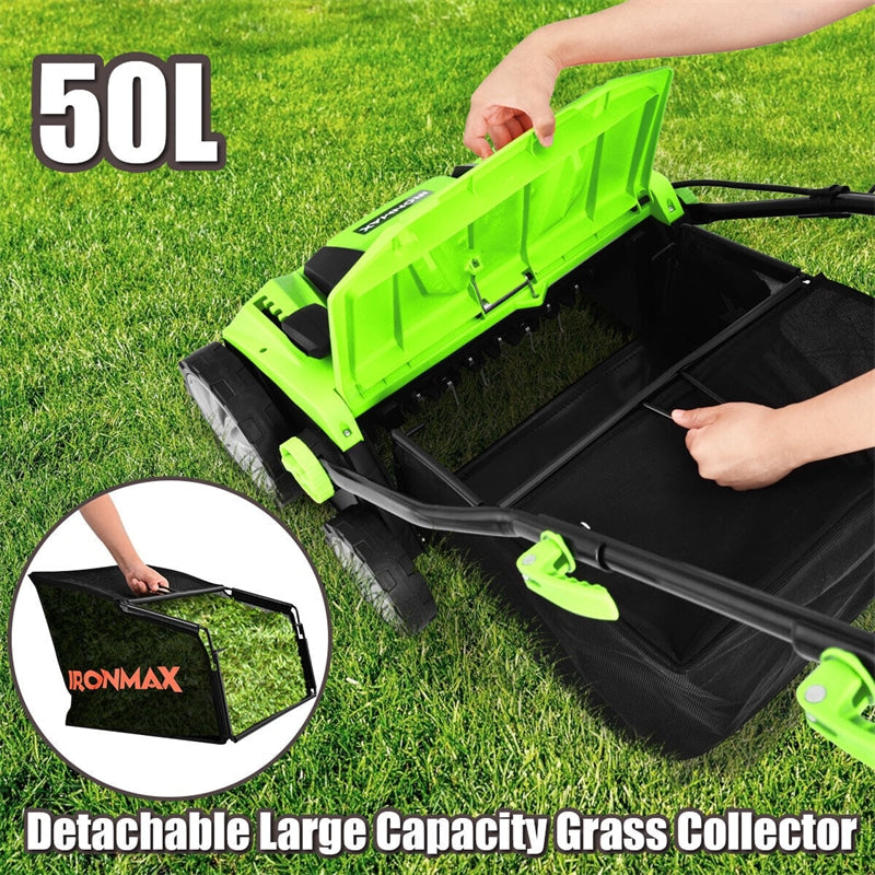 15" 13Amp Corded Scarifier 2-in-1 Electric Lawn Dethatcher with 4 Cutting Heights, 13.5 Gallon Collection Bag & 2 Removable Blades
