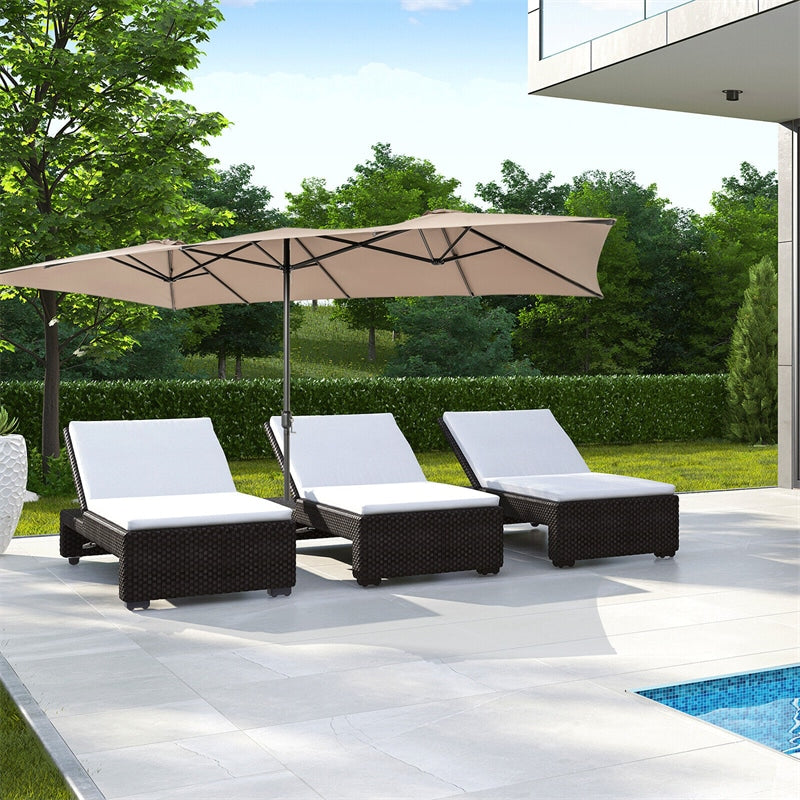 15FT Double-Sided Patio Market Umbrella Large Outdoor Twin Umbrella with Crank Handle & Vented Tops for Poolside Deck Lawn Garden