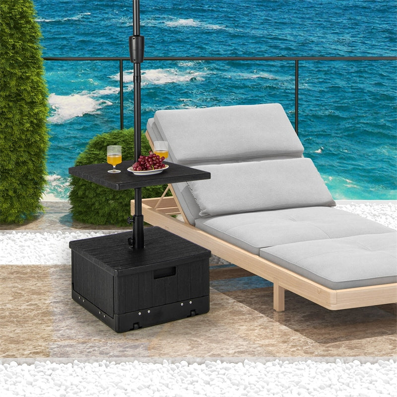 175lbs Fillable Patio Umbrella Base with Table Tray, Adjustable Outdoor Side Table with Umbrella Stand with Wheels & Weight Bag