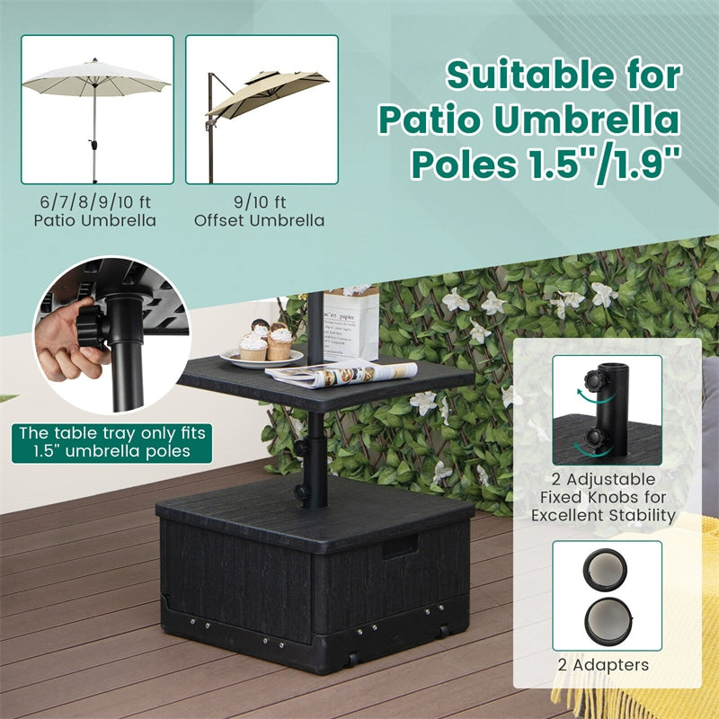 175lbs Fillable Patio Umbrella Base with Table Tray, Adjustable Outdoor Side Table with Umbrella Stand with Wheels & Weight Bag