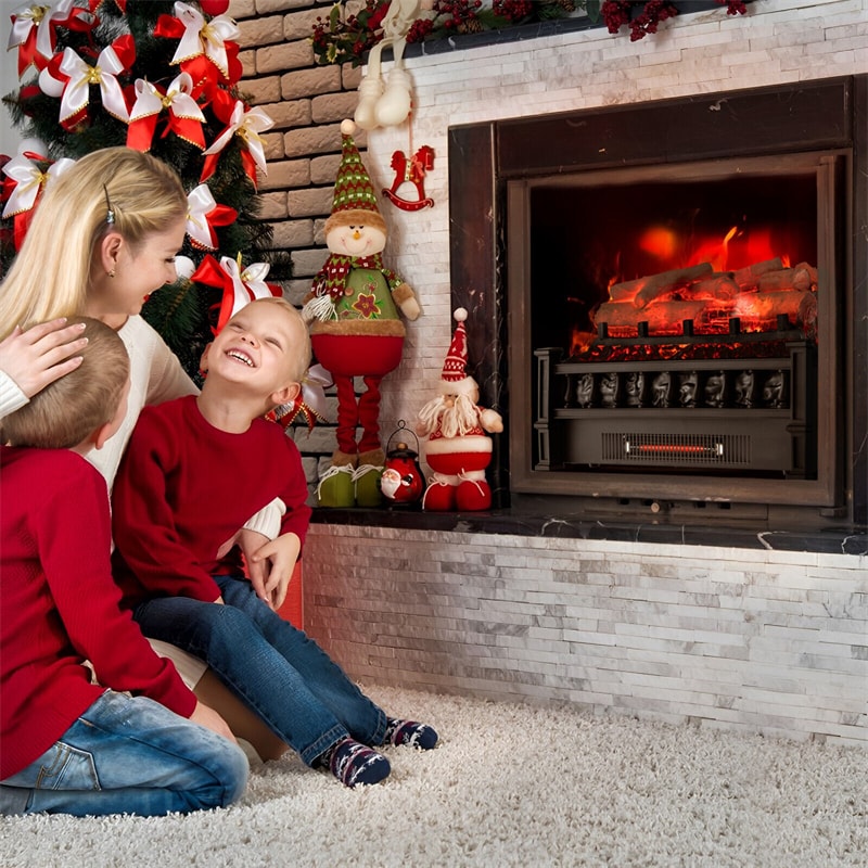 20” Electric Fireplace Log Set Infrared Quartz Fireplace Insert 1500W with Birchwood Ember Bed & Thermostat