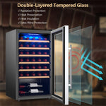 20" Wine Cooler Beverage Refrigerator 33 Bottles Freestanding Wine Fridge with Tempered Glass Door & Dual Alarm Function
