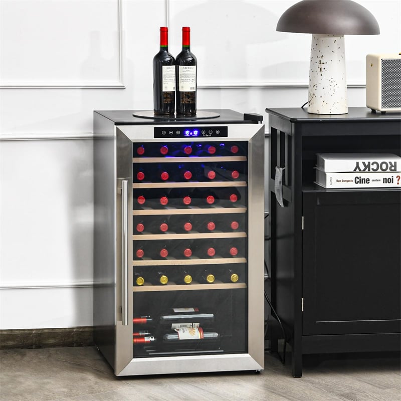 20" Wine Cooler 33-Bottle Beverage Refrigerator Built-in Freestanding Mini Wine Fridge with Tempered Glass Door & Dual Alarm Function