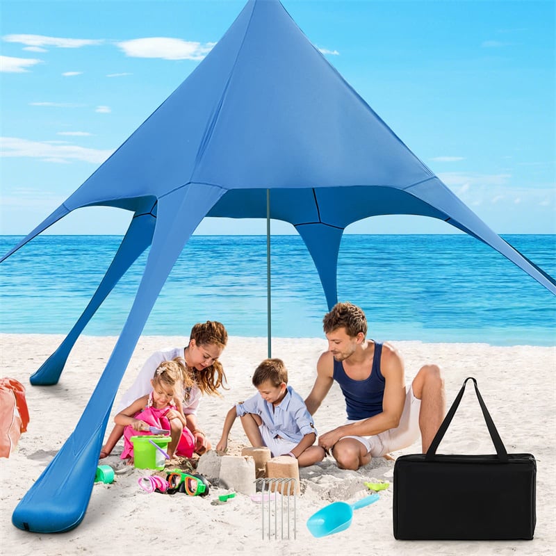 20 x 20FT Family Beach Canopy Tent UPF50+ Beach Sun Shade Tent with Carrying Bag, Sand Shovel & 6 Sandbags