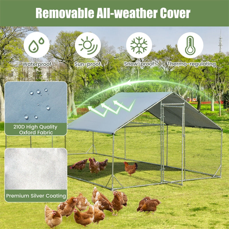20ft Large Metal Chicken Coop Walk-in Chicken Run Poultry Cage Outdoor Farm Hen Rabbit Run House with All-weather Cover