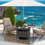 22" Wicker Outdoor Table Patio Rattan Square Side Table with HDPE Tabletop & Umbrella Hole