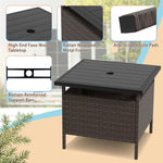 22" Outdoor Wicker Table Patio Rattan Square Side Table with HDPE Tabletop & Umbrella Hole