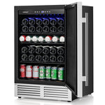 24" Beverage Refrigerator 190-Can Undercounter Beverage Cooler Built-in Freestanding Drink Fridge with Removable Shelves
