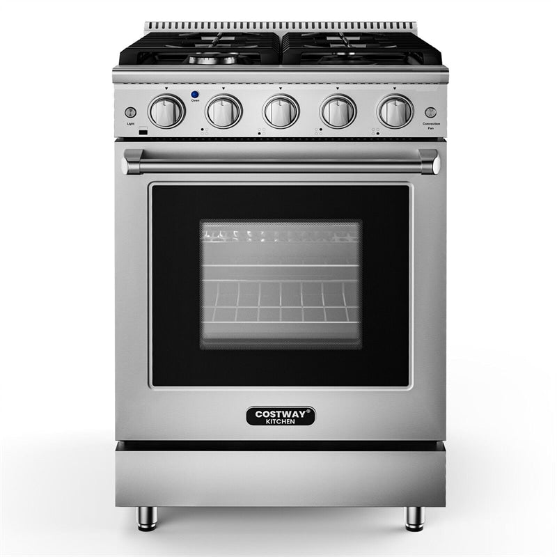 24" Freestanding Natural Gas Range Stainless Steel Dual Fuel Gas Range with 4 Burners Cooktop & 3.73 Cu.Ft. Convection Oven