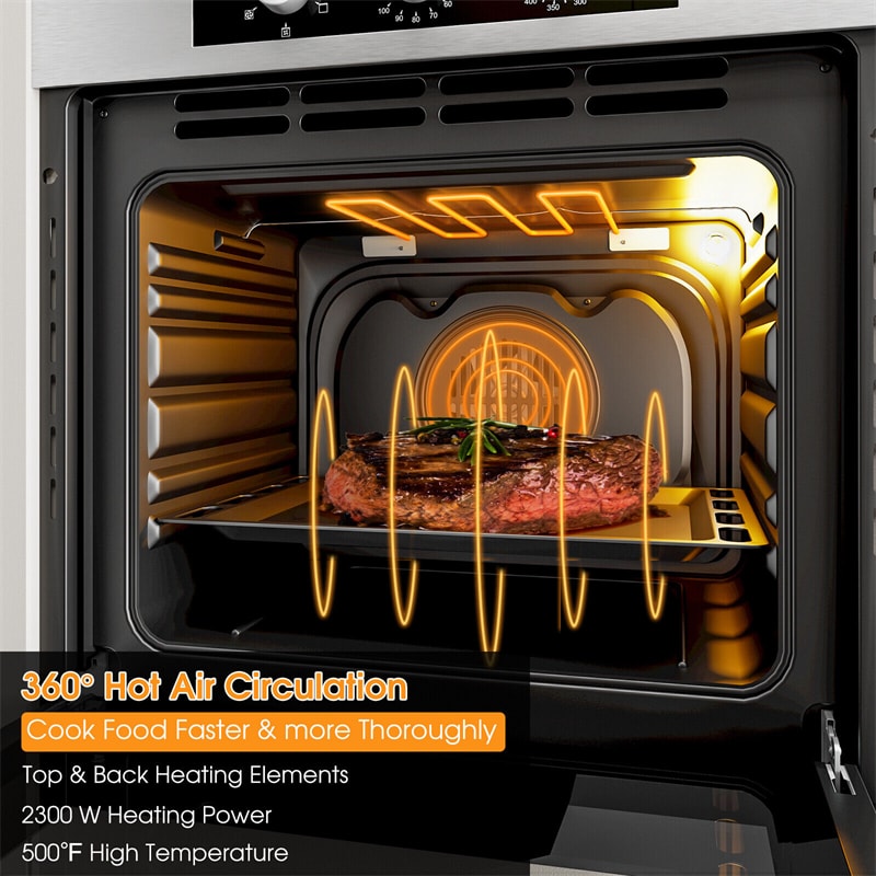 24" Single Wall Oven 2300W Built-in Electric Oven with 2.47Cu.ft Capacity & 5 Cooking Modes