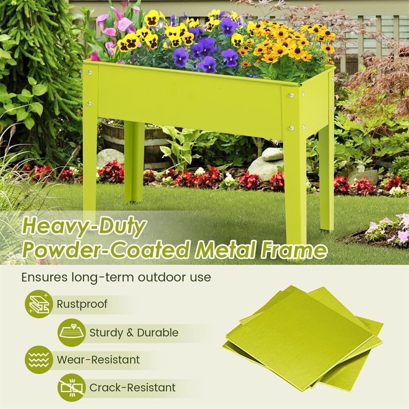 Outdoor Elevated Plant Stand 24" W Metal Raised Garden Bed Standing Planter Box with Drain Hole for Vegetable Flower Fruit