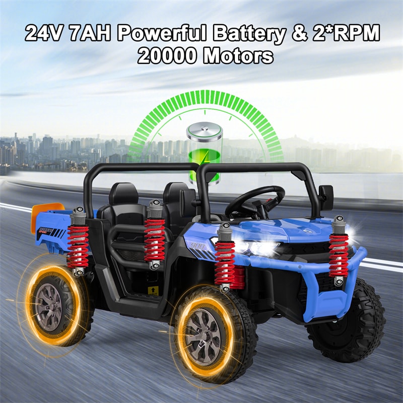 24V Kid Ride on Car 2-Seater Electric Off-Road Dump Truck Battery Powered Ride On UTV with Remote Control Dump Bed Shovel