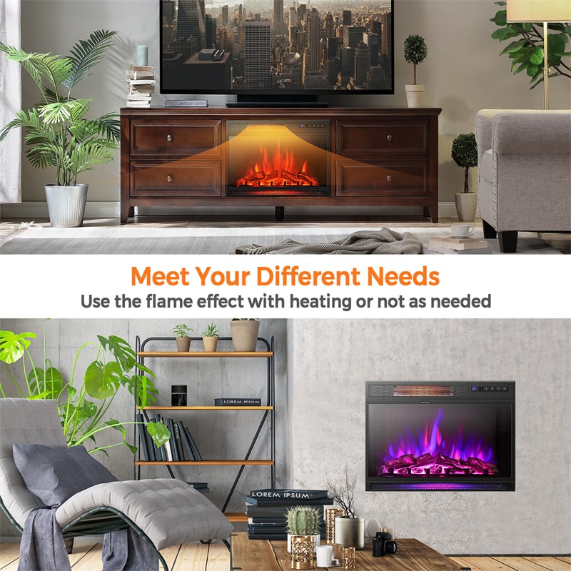 25" Electric Fireplace Insert 1350W Freestanding Recessed Fireplace Heater with Remote Control & 3 Flame Colors