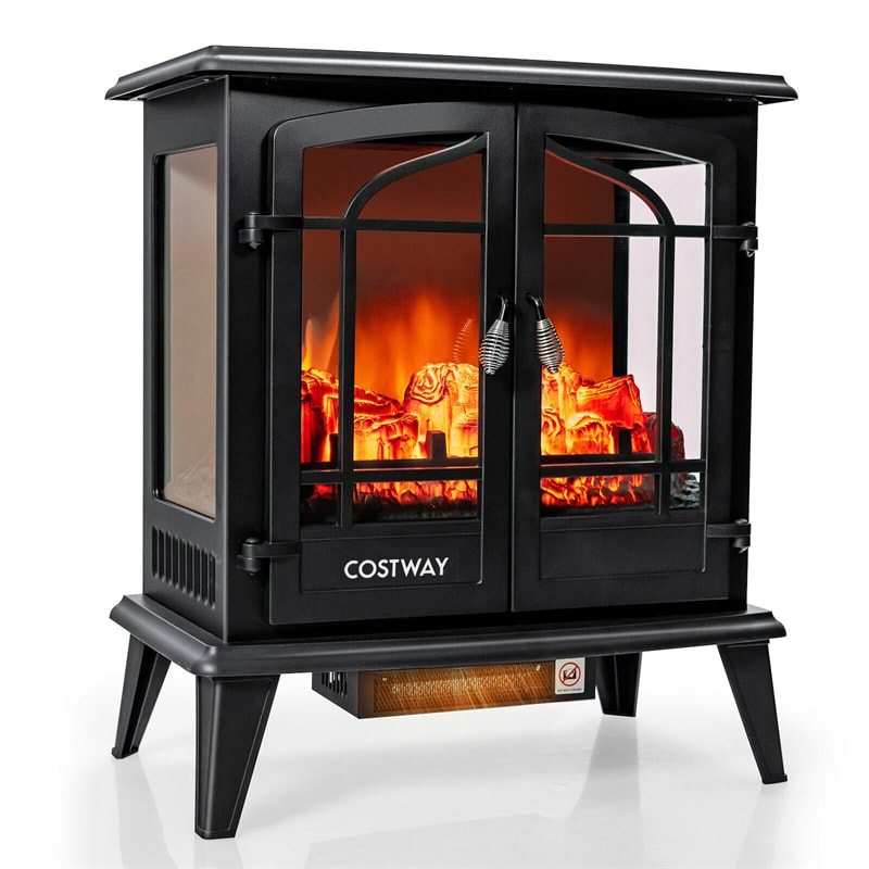 25" Electric Fireplace Stove Freestanding Fireplace Heater 1400W with Realistic Flame Effect & Overheat Protection