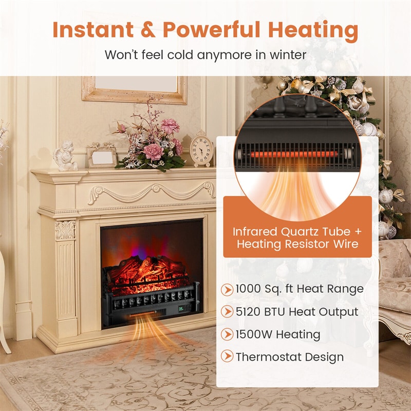 26” Electric Fireplace Log Set Heater 1500W Infrared Quartz Fireplace Insert with Remote Control & Realistic Lemonwood Ember Bed