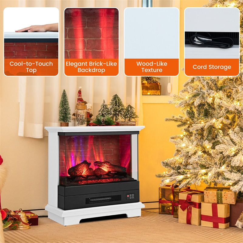 27" Electric Fireplace 3-Sided View Freestanding Fireplace Heater 1400W with Remote Control & 7-Level Flame Effects Overheat Protection