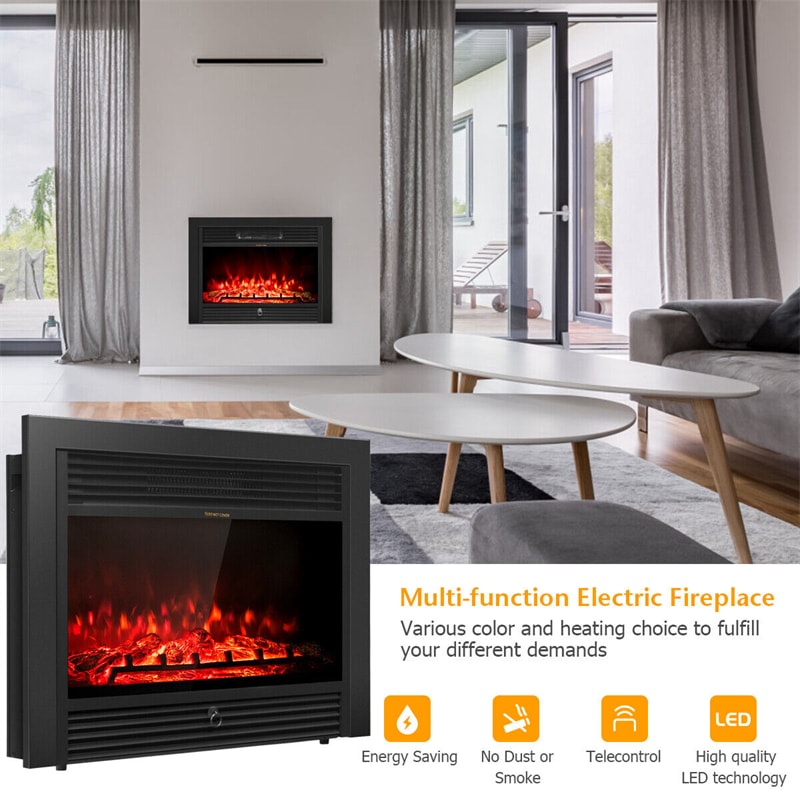 28.5" Electric Fireplace Insert 750W/1500W Freestanding Mounted Recessed Fireplace Heater with Remote Control & 3 Color Flame Adjustable