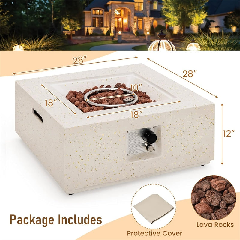 28" Terrazzo Propane Fire Pit Table 40,000 BTU Square Outdoor Gas Fire Pit with Simple Ignition System, Stainless Steel Burner & Protective PVC Cover