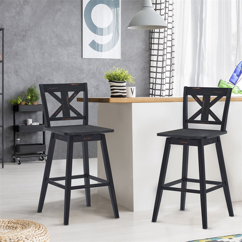 29" Wooden Bar Stools Set of 2 Swivel Counter Height Dining Chairs with Non-Slip Foot Pads