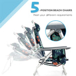 3 Pcs Outdoor Folding Backpack Beach Chairs 5-Position Sling Chair Set with Side Table