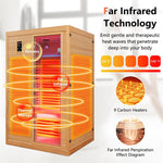 2 People Far Infrared Wooden Sauna Room Canadian Hemlock Indoor Sauna for Home with 660nm/880nm Red Light Therapy Panel & Bluetooth Speakers