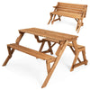 2-in-1 Convertible Wooden Picnic Table Garden Bench Set Folding Outdoor Dining Table with Umbrella Hole