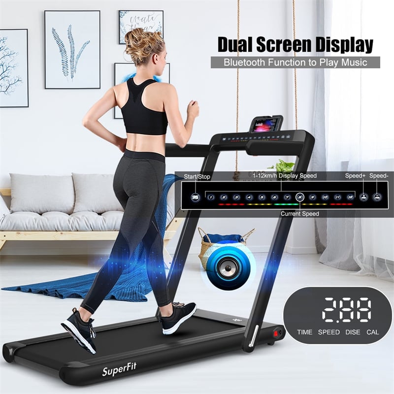 2-in-1 Under Desk Treadmill 2.5HP Superfit Folding Treadmill Walking Jogging Machine Dual Display Screen with APP Control for Home Office