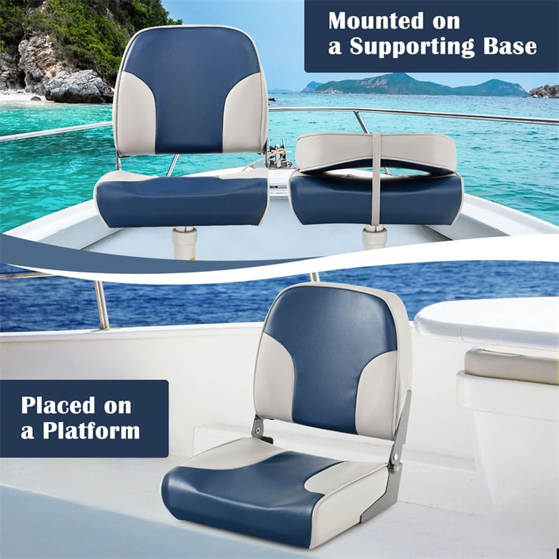 2 Pack Low Back Boat Seats Folding Fishing Boat Seat Captain Bucket Seats with Spong Padding, Flexible Hinges & 8 Mounting Bolts