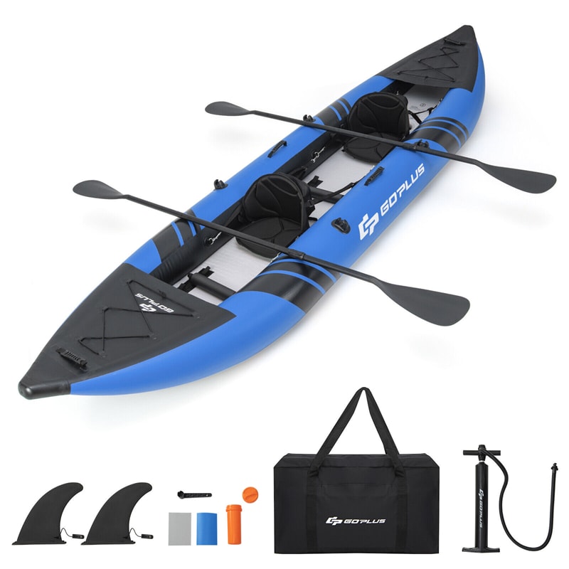 2-Person Inflatable Kayak Set for Adults EVA Padded Seat Portable Touring Kayaks with 2 Aluminium Oars, 2 Fins, Hand Pump, 507LBS Weight Capacity