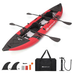 2-Person Inflatable Kayak Set EVA Padded Seat Portable Touring Kayaks with 2 Aluminium Oars, 2 Fins & Hand Pump