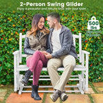 2 Person Outdoor Glider Bench Poplar Wood Patio Swing Glider Loveseat Porch Glider Rocking Bench with Armrests, Slatted Seat & Backrest