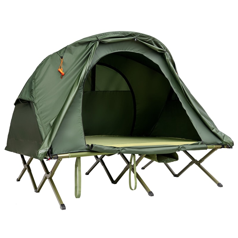 2-Person Tent Cot 4-in-1 Folding Camping Cot Tent Elevated Tent with Waterproof Rainfly, Self-Inflating Mattress & Roller Carrying Bag