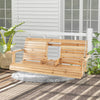 2-Seat Wooden Porch Swing Garden Hanging Swing Bench with Adjustable Chains, Folding Cup Holders, High Backrest & Armrests