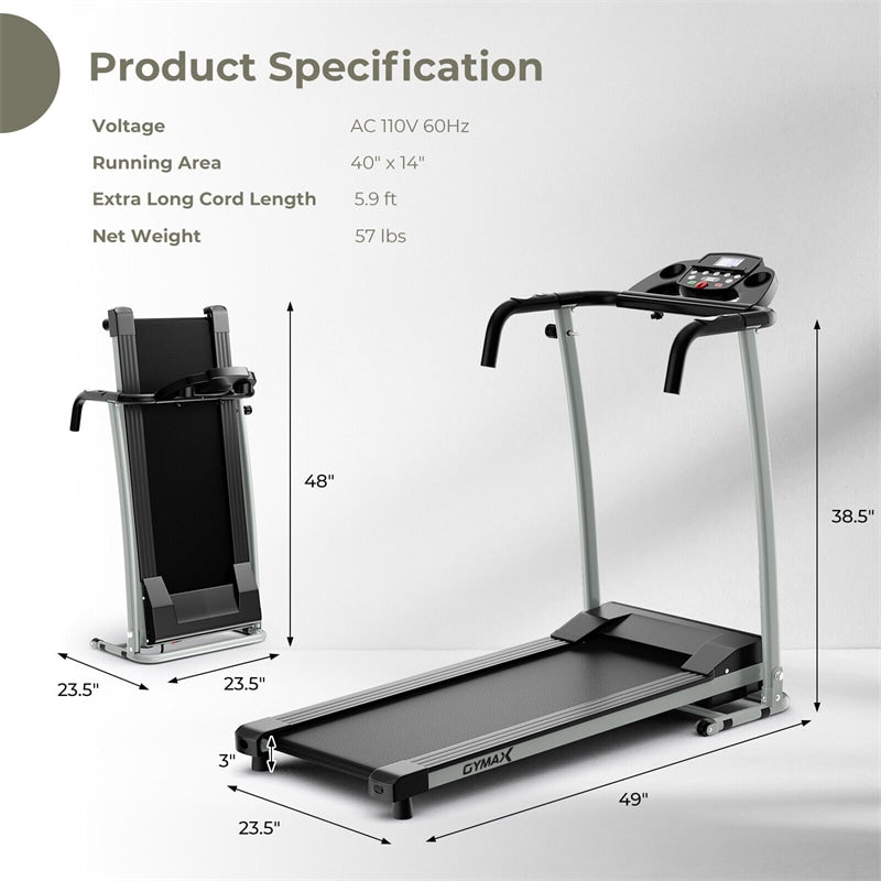 Foldable Treadmill 2 HP Freestanding Folding Treadmill Motorized Running Machine with LCD Display & 12 Preset Program