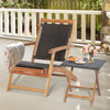2-Piece Acacia Wood Folding Wicker Patio Lounge Chair Side Table Set with Retractable Footrest