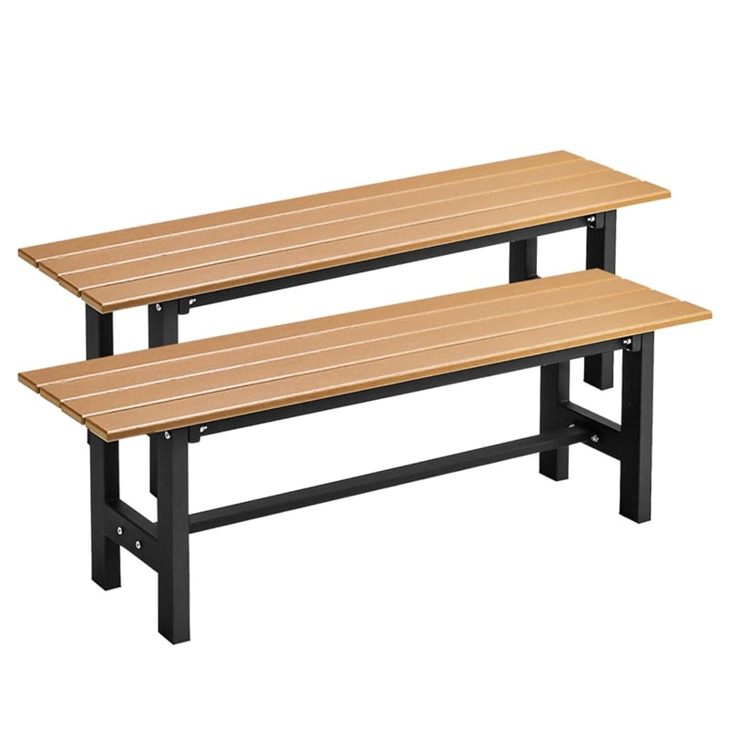 2-Pack Outdoor Garden Bench Backless Patio Park Bench All-weather 47" Dining Bench Chair with HDPE Slatted Seat, Metal Frame, 660 LBS Capacity
