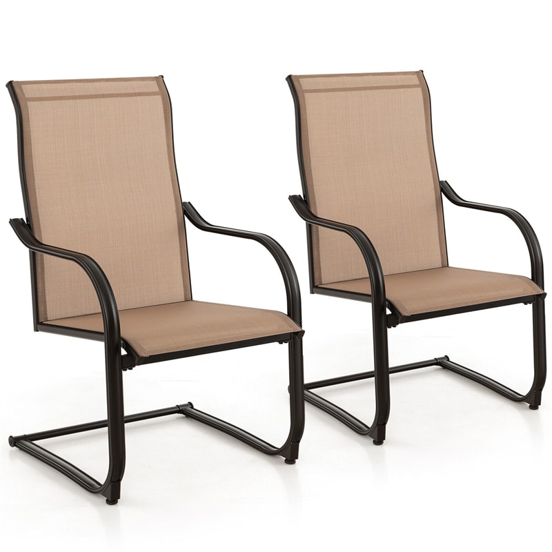 2 PCS Heavy Duty Outdoor Dining Chairs C-Spring Patio Chairs with Fabric High Backrest & Sled Base