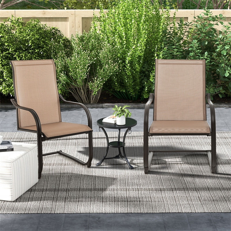 2 PCS Heavy Duty Patio Dining Chairs C-Spring High Back Outdoor Chairs with All Weather Fabric & Sled Base