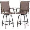 2 Piece High Back Swivel Bar Stools All-Weather Outdoor Bar Height Chairs Steel Frame with Curved Armrests