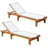 2PCS Outdoor Chaise Lounge Eucalyptus Wood Reclining Pool Lounge Chair with 5-Position Adjustable Backrest & Quick-Drying Fabric
