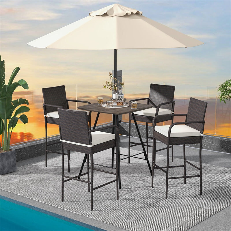 Bestoutdor PE Wicker Bar Stools Set of 2 Patio Bar Chairs Counter Height Barstools with Armrests & Soft Cushions
