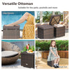 2PCS Patio Rattan Ottomans Wicker Outdoor Footstools with Removable Cushions & Hidden Storage Space