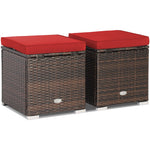 2PCS Patio Rattan Ottomans Wicker Outdoor Footstools with Removable Cushions & Hidden Storage Space