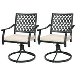 2PCS 360° Swivel Patio Dining Chairs Metal Lattice Rocker Chairs with Cushions & Curved Armrests
