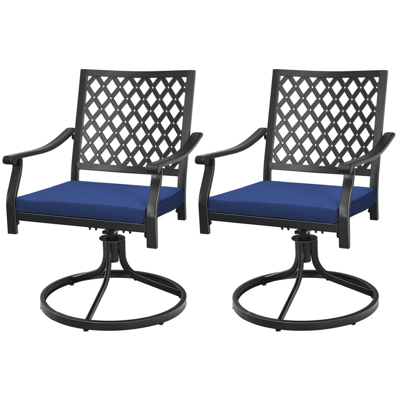 2PCS 360° Swivel Patio Dining Chairs Metal Lattice Rocker Chairs with Cushions & Curved Armrests